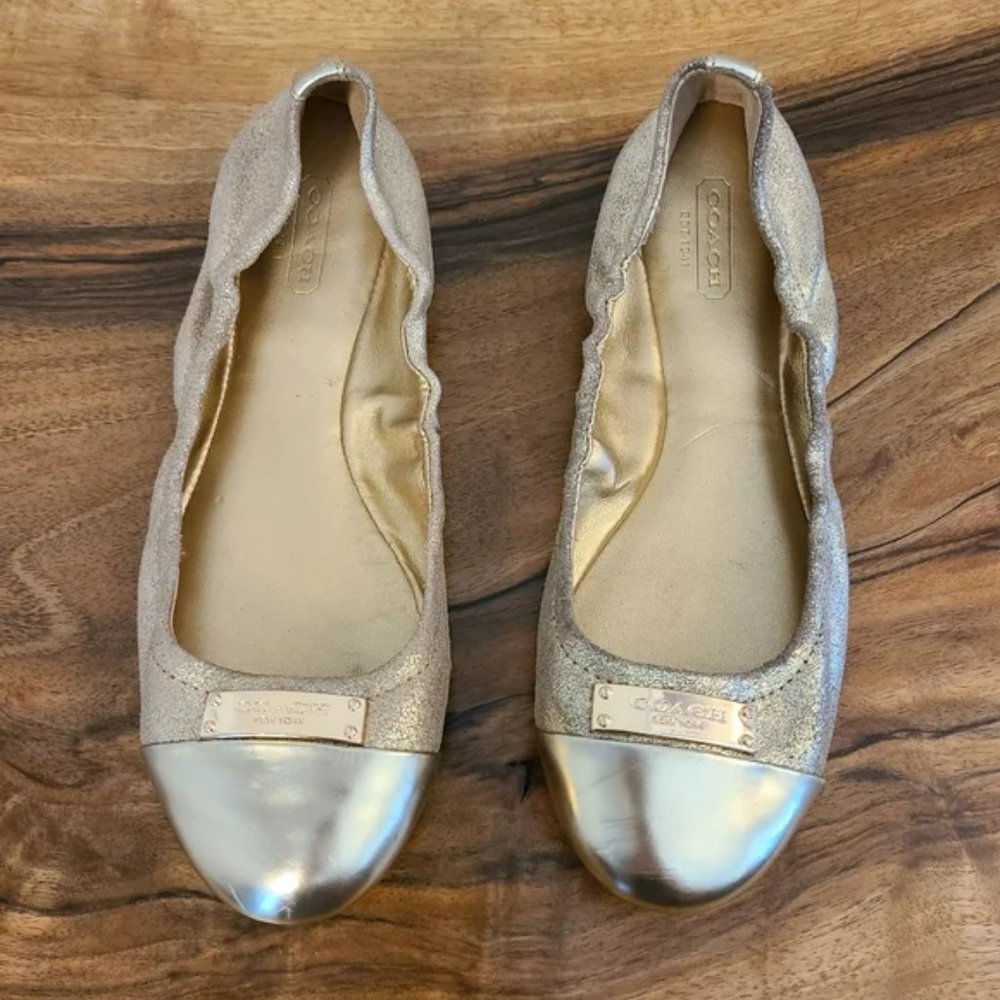Coach Darsi Gold Metallic Ballet Flats *Run Small